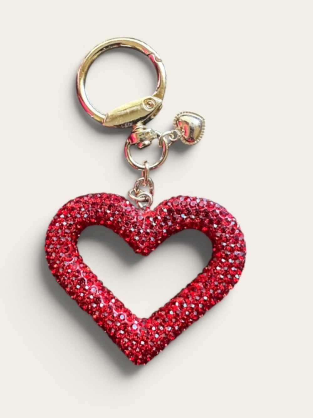 Red Heart Rhinestone Keychain Charm - Women's Accessory